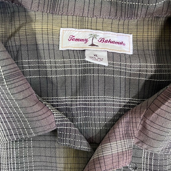 Vintage Tommy Bahama Silk Shirt XL TB 100% Silk Hawaiian Button Down Plaid - Picture 2 of 6